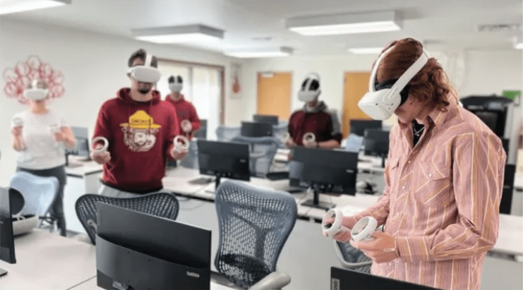 students using vr headsets