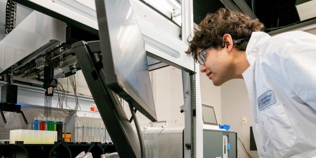 Elemental Enzymes employee working on computer